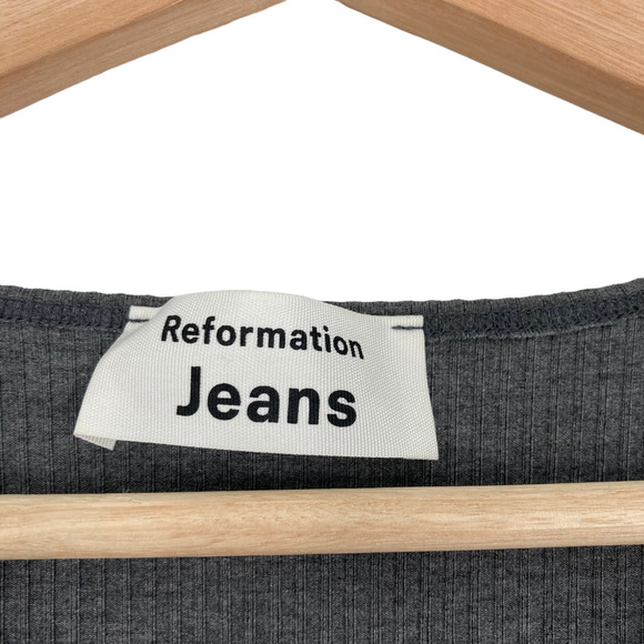 Reformation JEANS Jennie Rib Ruched Mini Dress Long Sleeve Gray - Picture 3 of 7